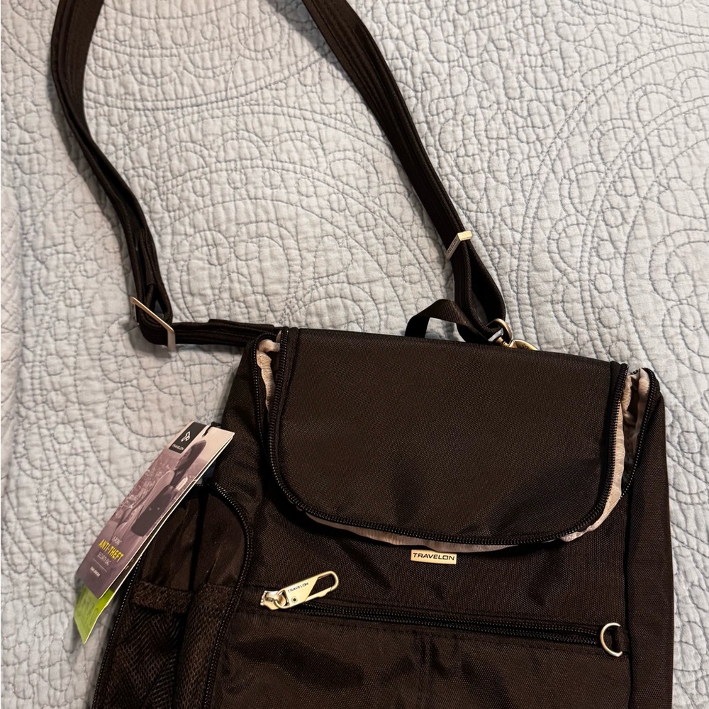 Travelon Black Travel Bag with Adjustable Straps and Metallic Accents